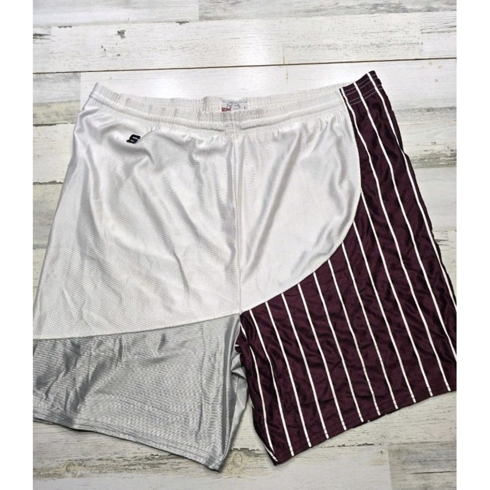 Speedline Athletic Wear Mens‎ Basketball Shorts White Burgundy Pinstripe Large